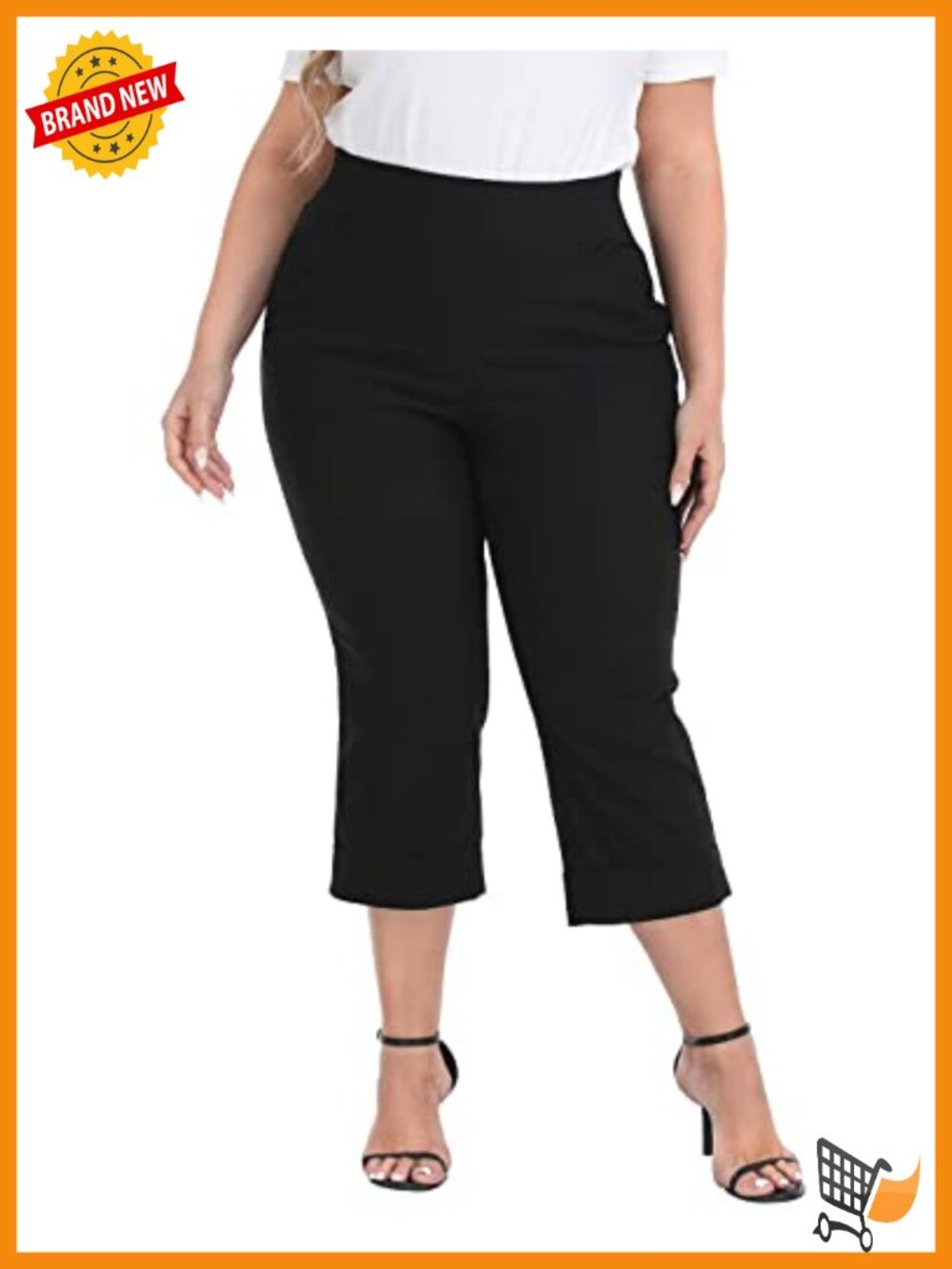 Plus Size Pull On Capri Pants with Pockets Elastic Waist Travel Work Cropped